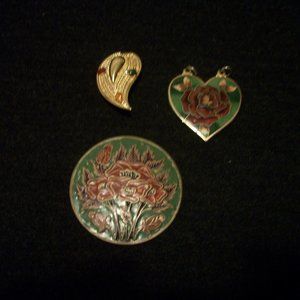 VINTAGE JEWELRY HEART PENDANT CLOISNEE PIN & TEAR